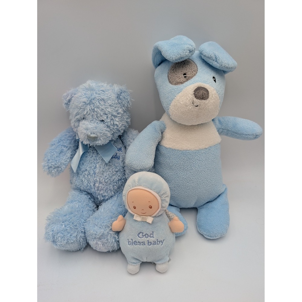 Baby Gund Plush Lot Blue Spotto Dog My First Teddy God Bless Baby Angel